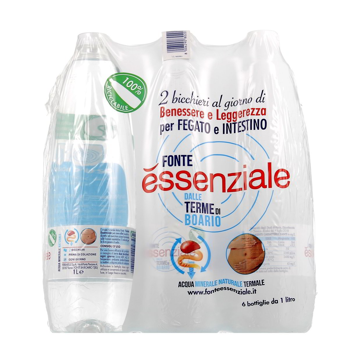 Fonte Essenziale Acqua Minerale Naturale Termale 6 bottiglie GRANDI da 1 l