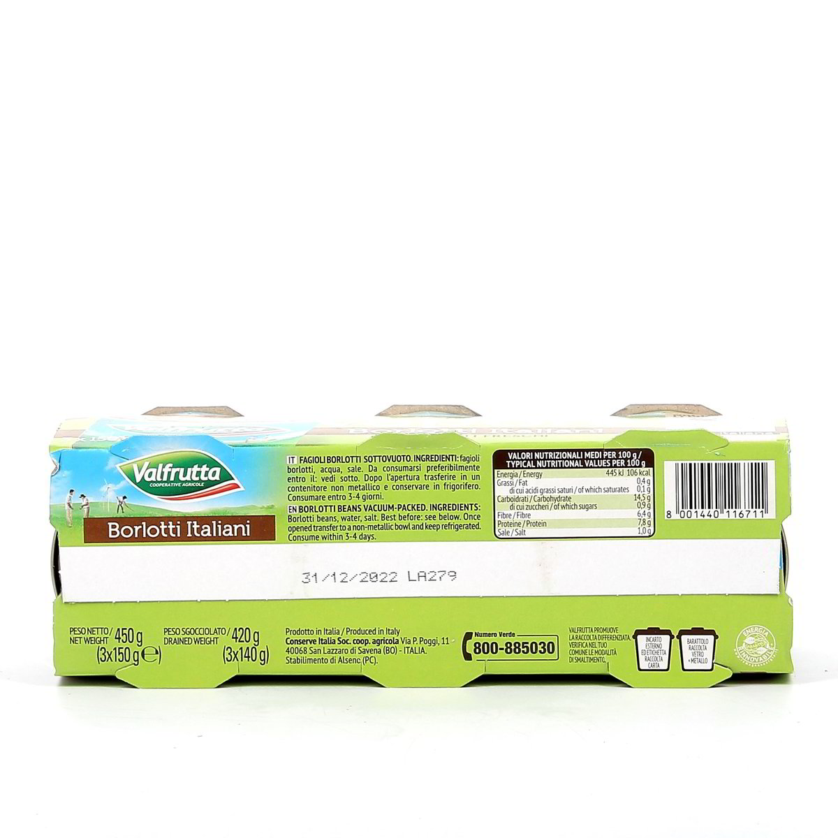 Valfrutta Fagioli Borlotti Italiani Cotti A Vapore 3x150 g - sgocciolato 3x140 g — immagine 3