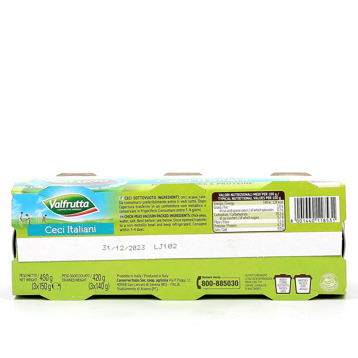 Valfrutta Ceci Italiani Cotti A Vapore 3x150 g - sgocciolato 3x140 g — immagine 3