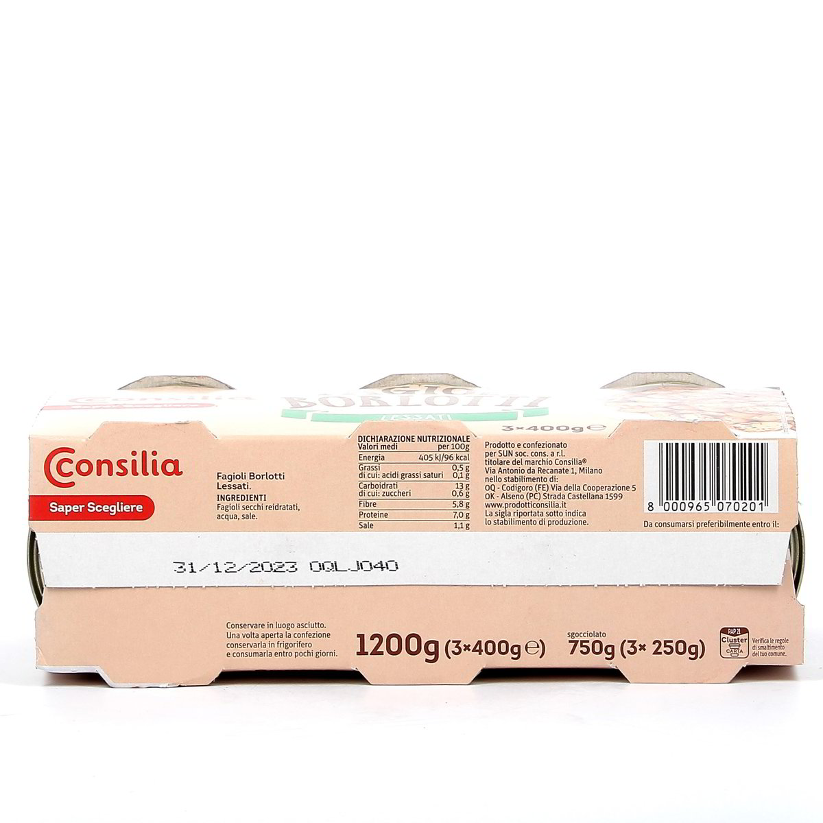 Consilia Fagioli Borlotti Lessati 3x400 g - sgocciolato 3x250 g — immagine 3