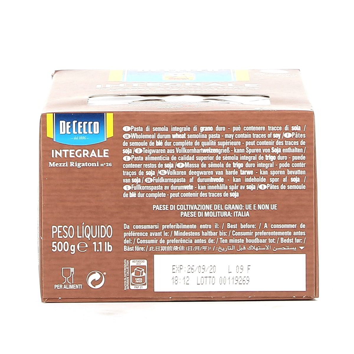 DE Cecco Pasta Mezzi Rigatoni Integrali 500 g — immagine 3