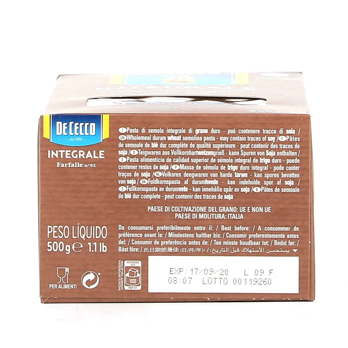 DE Cecco Farfalle Integrali N.93 500 g — immagine 3