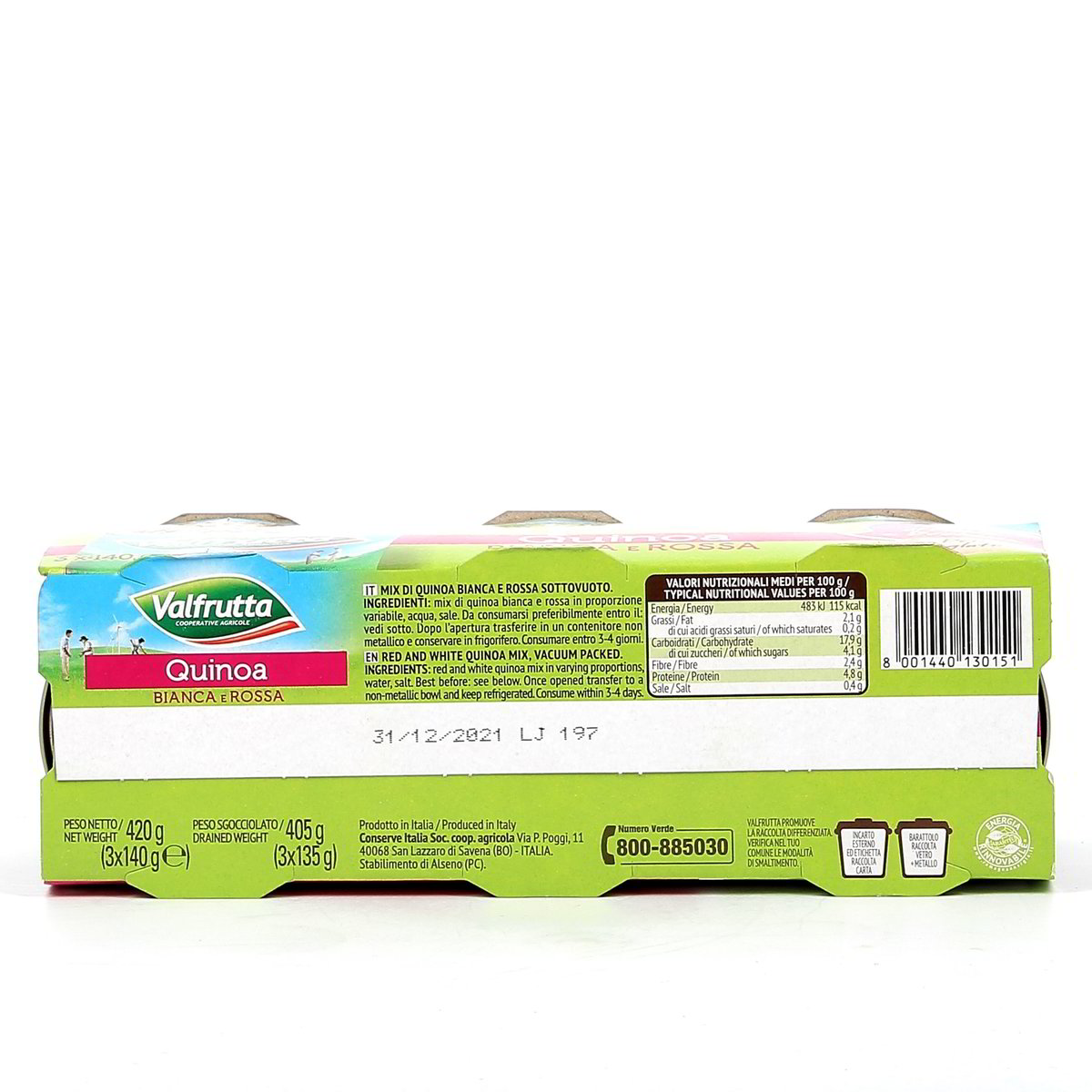 Valfrutta Quinoa Bianca E Rossa Cotta A Vapore 3x140 g - sgocciolato 3x135 g — immagine 3