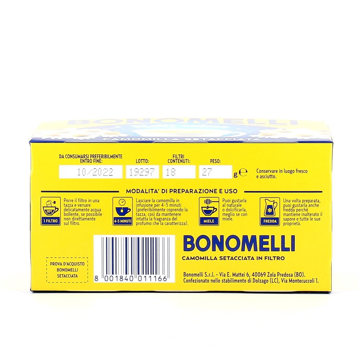 Bonomelli Camomilla Setacciata Buonanotte 18 Filtri 27 g — immagine 3