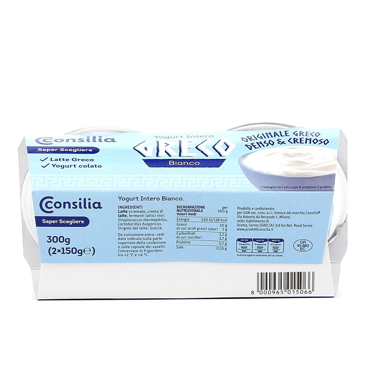Consilia Yogurt Intero Greco Bianco 2x150 g — immagine 3