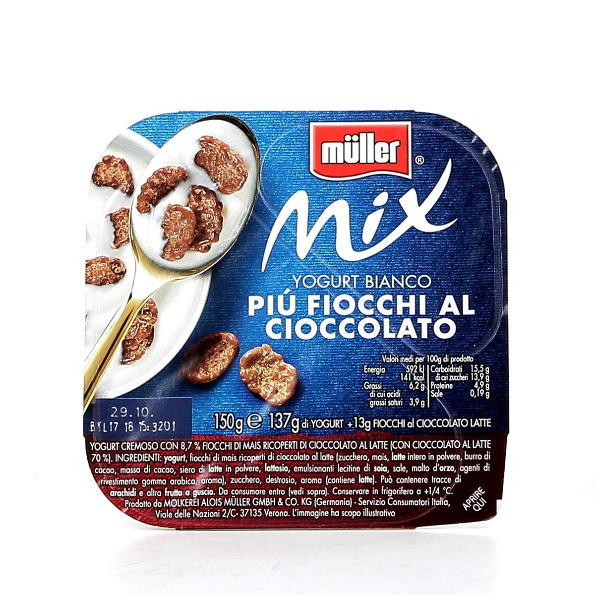Müller Mix Yogurt Bianco Piú Fiocchi Al Cioccolato 150 g