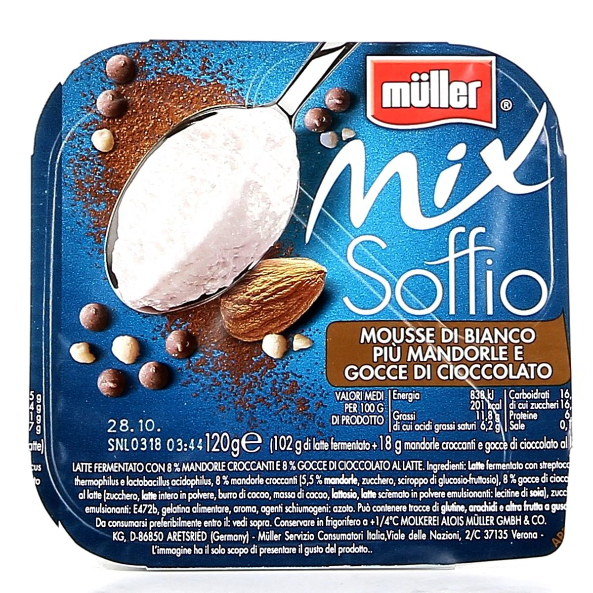 Müller Mix Soffio Mousse Di Bianco Piú Mandorle E Gocce Cioccolato 120 g
