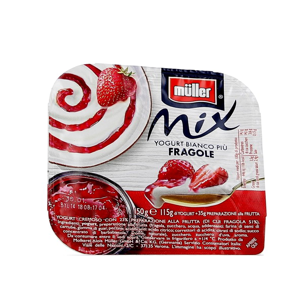 Müller Mix Bianco Piu' Fragole 150 g
