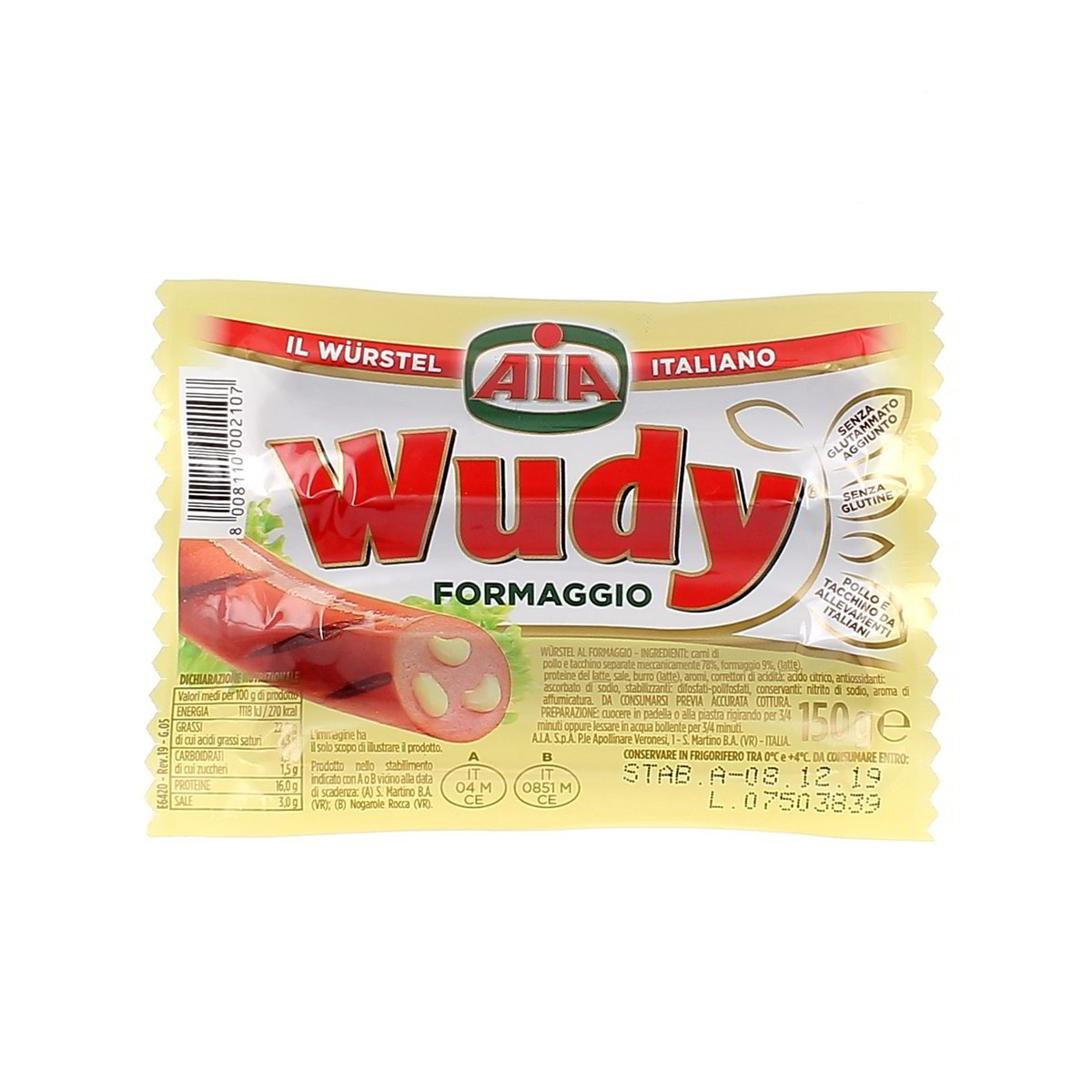 AIA Wurstel Wudy Di Pollo E Tacchino Con Formaggio 150 g