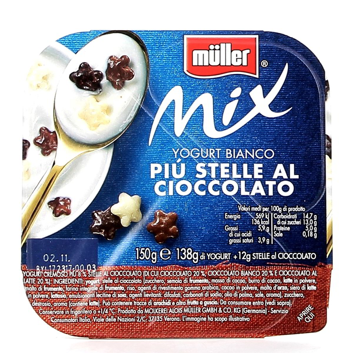 Müller Mix Yogurt Bianco Piú Stelle Al Cioccolato 150 g