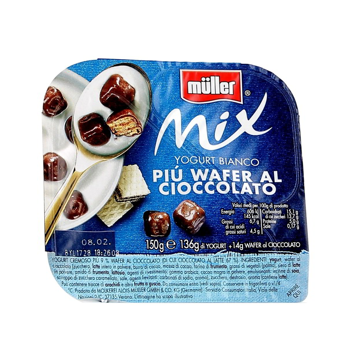 Müller Mix Yogurt Bianco Piú Wafer Al Cioccolato 150 g