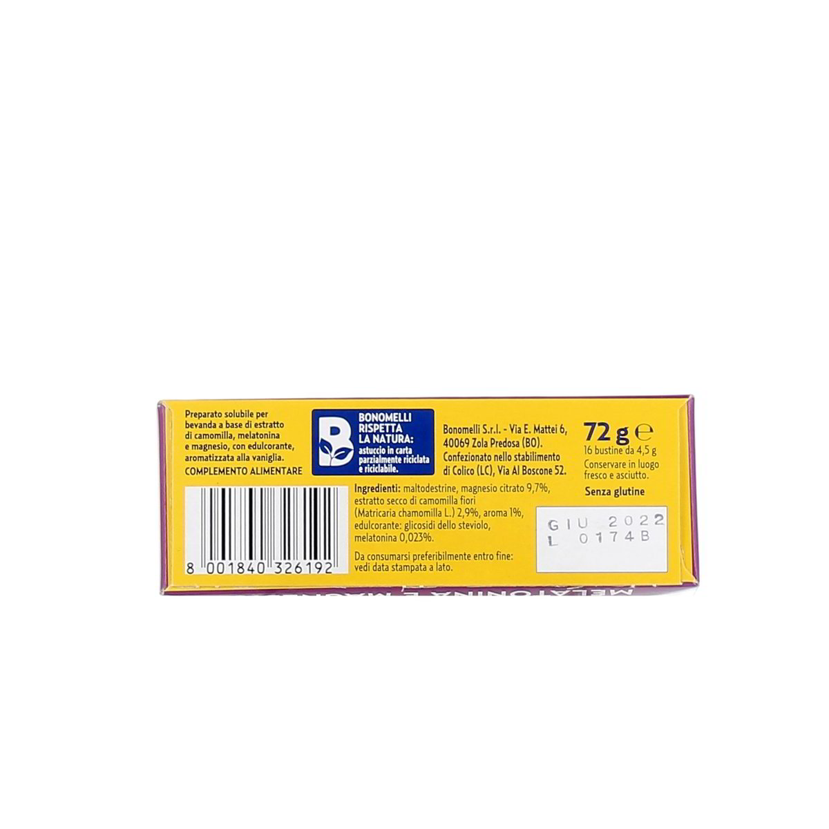 Bonomelli Camomilla Solubile Melatonina E Magnesio 16 Bustine 72 g — immagine 3