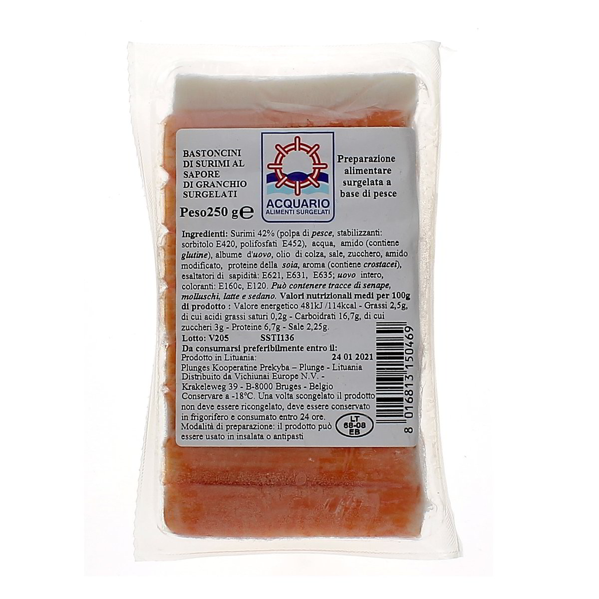 Acquario Bastoncini Di Surimi Al Sapore Di Granchio Surgelati 250 g