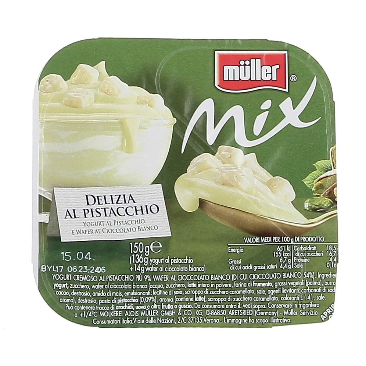 Müller Mix Al Pistacchio Piu' Wafer Cioccolato Bianco 150 g