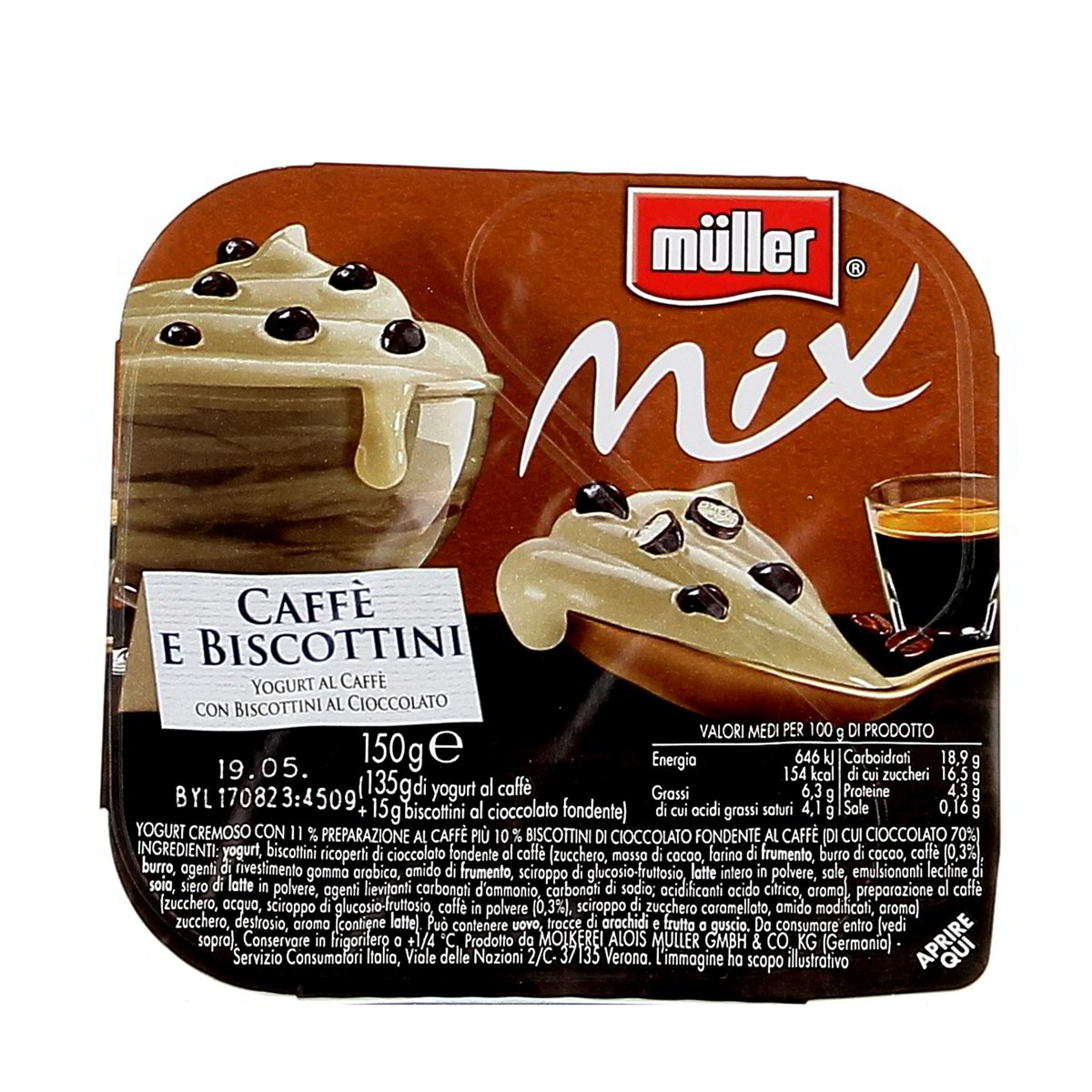 Müller Mix Yogurt Al Caffè Piú Biscottini Al Cioccolato 150 g