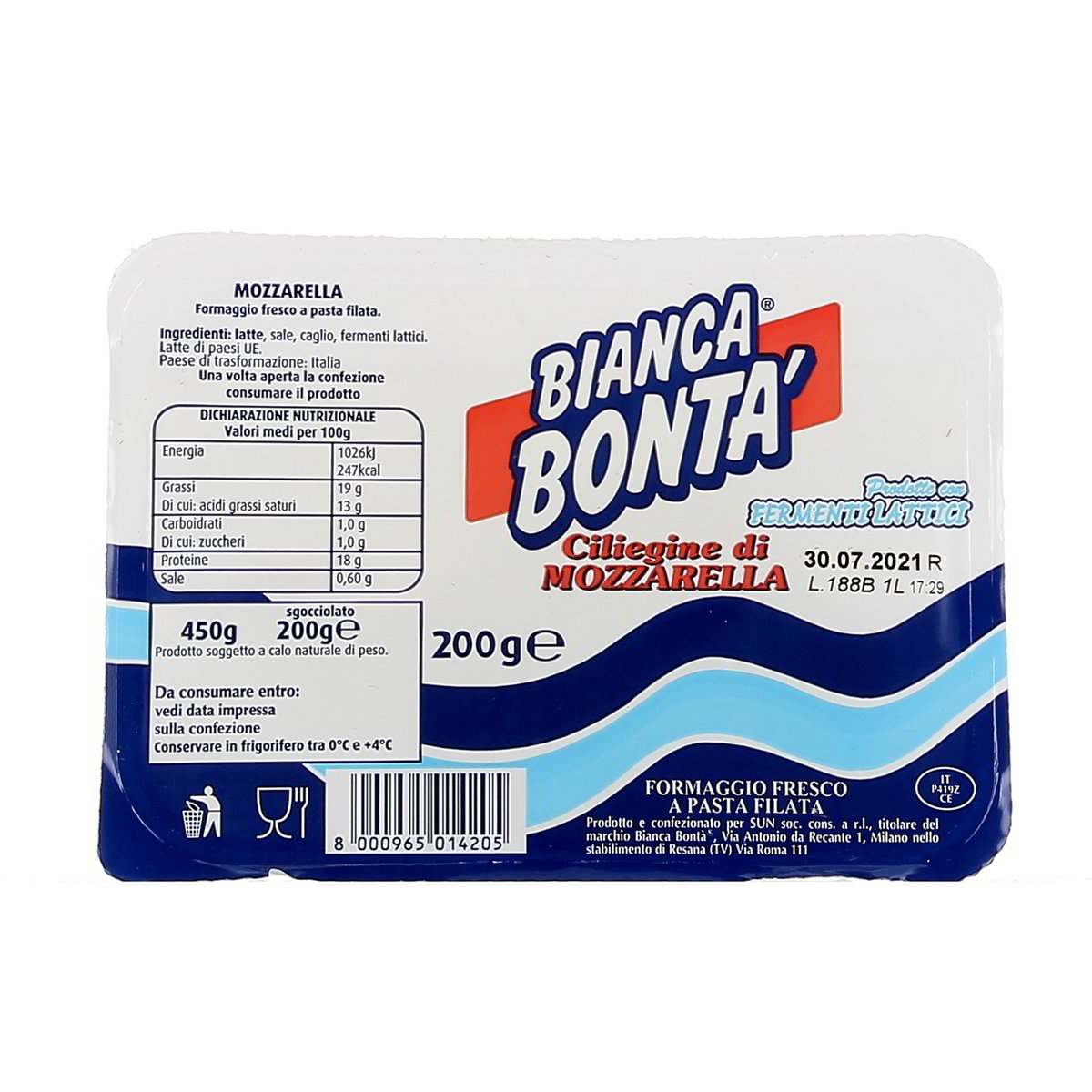 Bianca Bonta' Ciliegine Di Mozzarella In Vaschetta 200 g