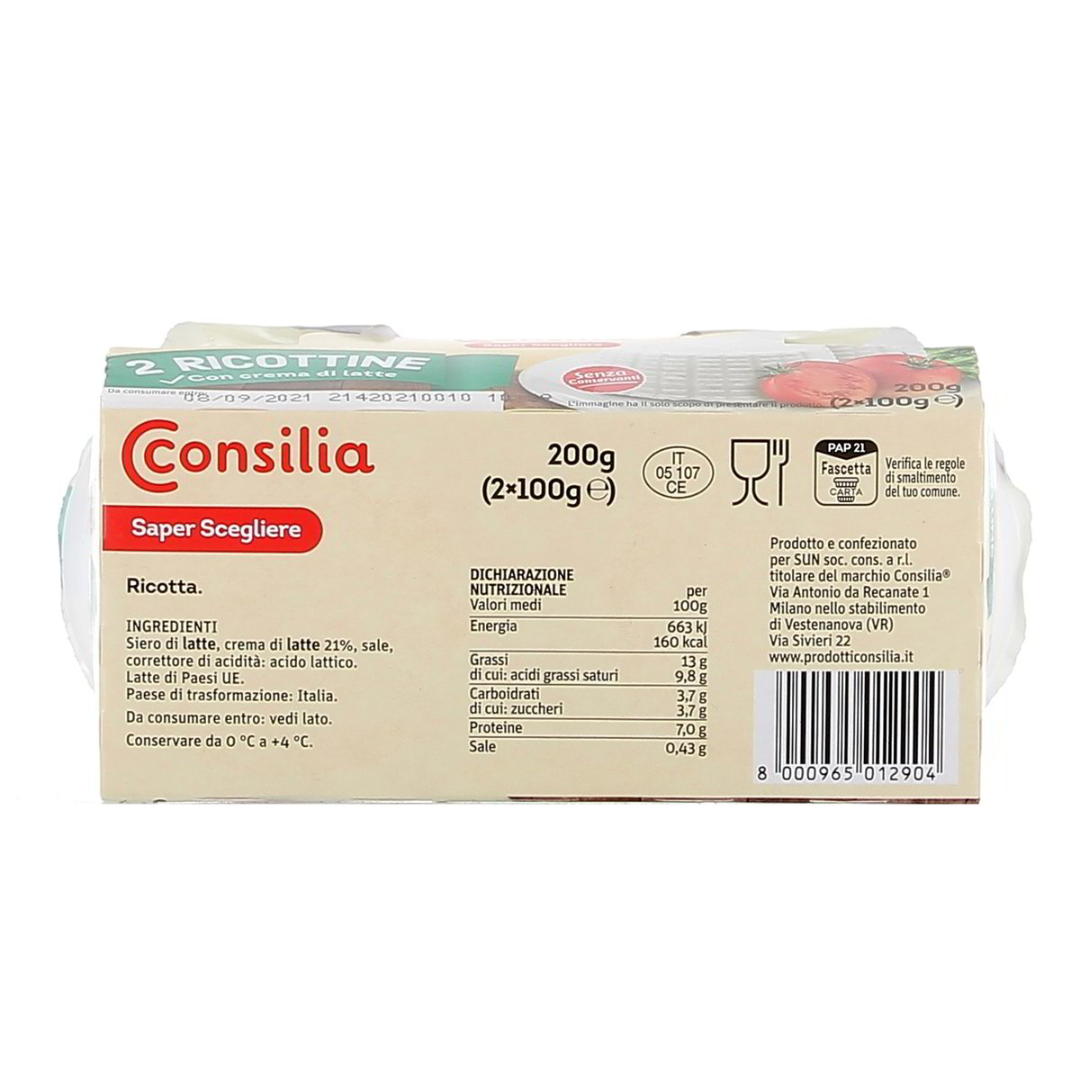 Consilia Ricottine Con Crema Di Latte 2x100 g — immagine 3