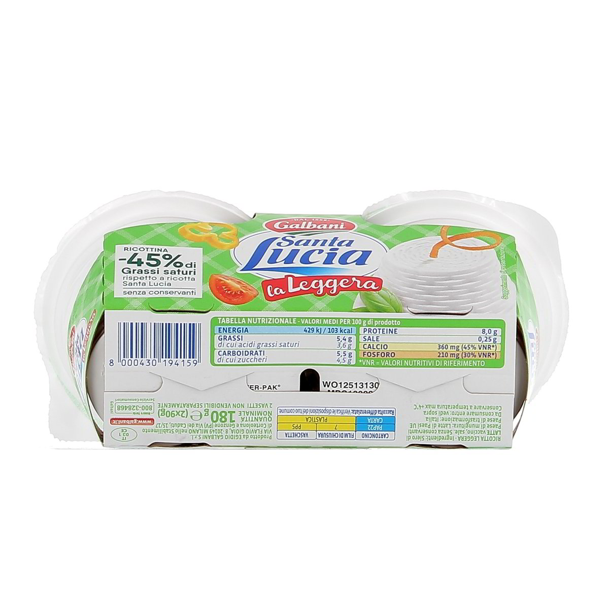 Galbani Ricottina Santa Lucia Light 2x90 g — immagine 3