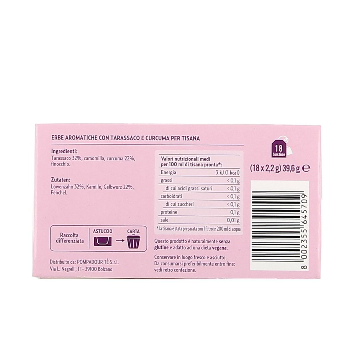 Pompadour Tisana Depurativa Con Tarassaco E Curcuma 18 Filtri 40 g — immagine 3