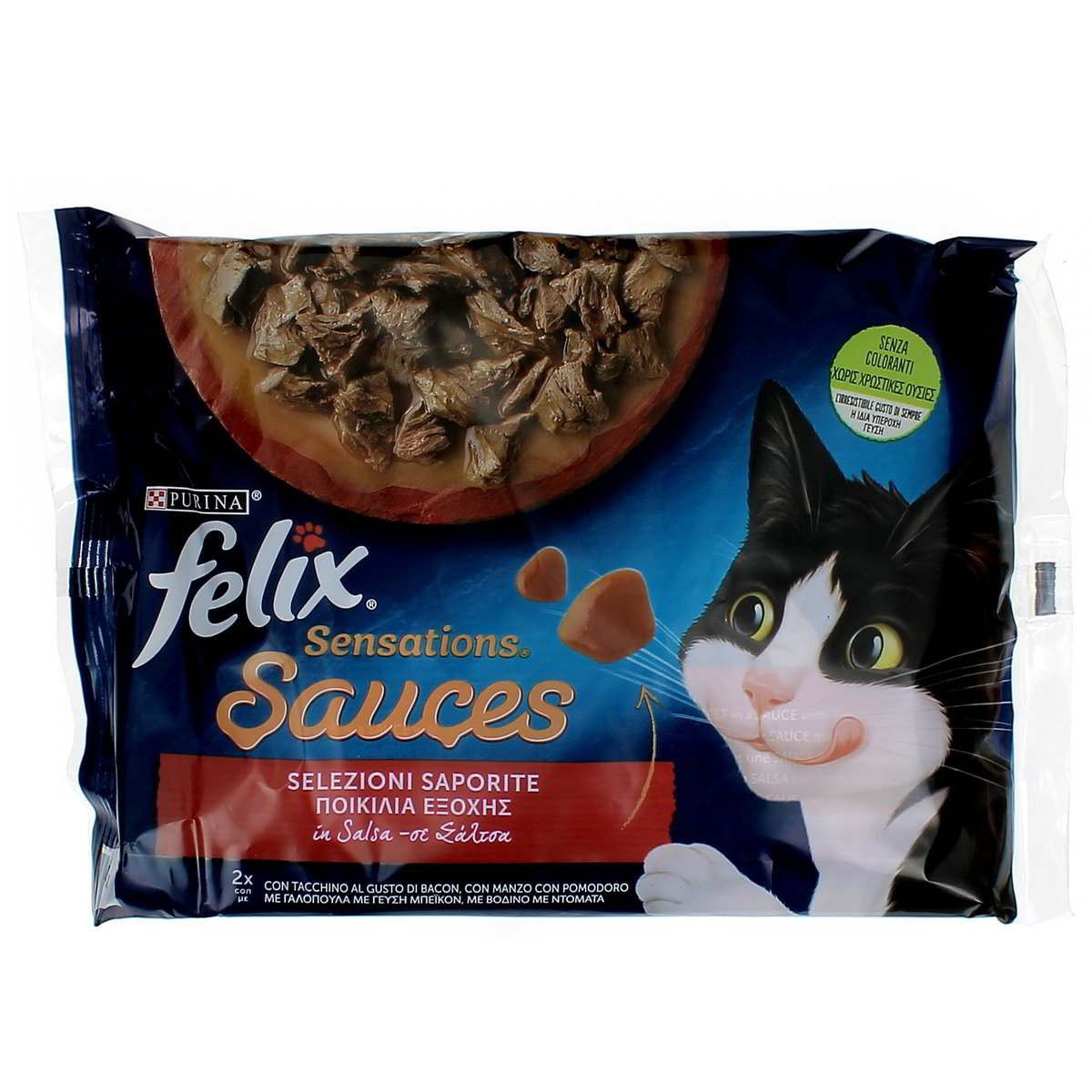 Felix Sensations Sauces Selezioni Saporite In Salsa Tacchino Al Gusto Di Bacon E Manzo Con Pomodoro 4x85 g