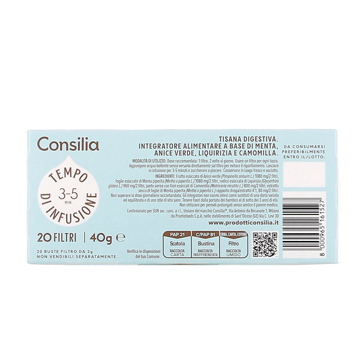 Consilia Tisana Digestiva Anice Verde Menta Liquirizia Camomilla 20 Filtri 40 g — immagine 3
