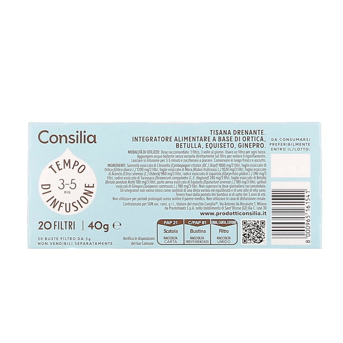 Consilia Tisana Drenante Ortica Betulla Rquiseto Ginepro 20 Filtri 40 g — immagine 3