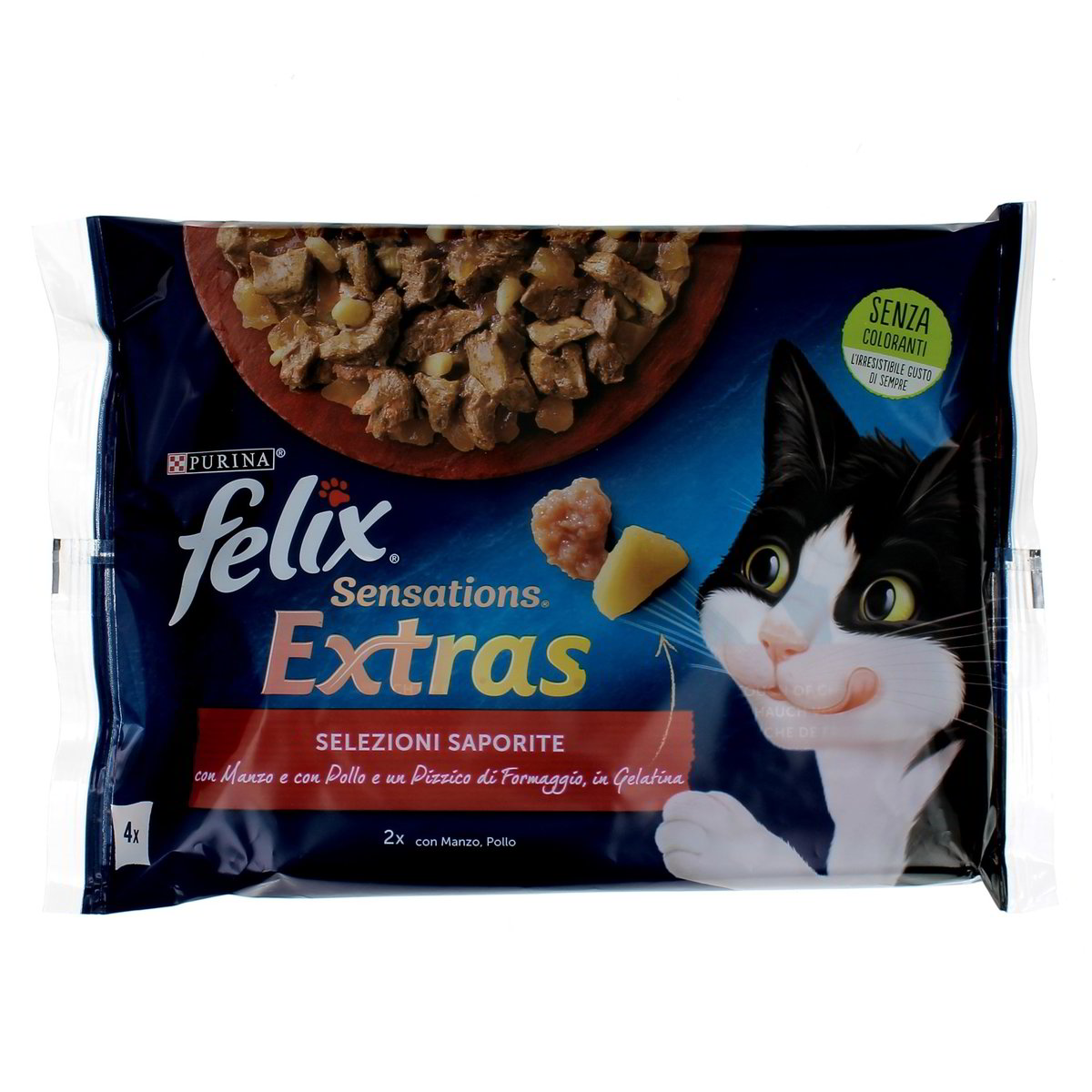Felix Sensation Extras Selezioni Saporite Con Manzo Pollo E Formaggio In Gelatina 4x85 g