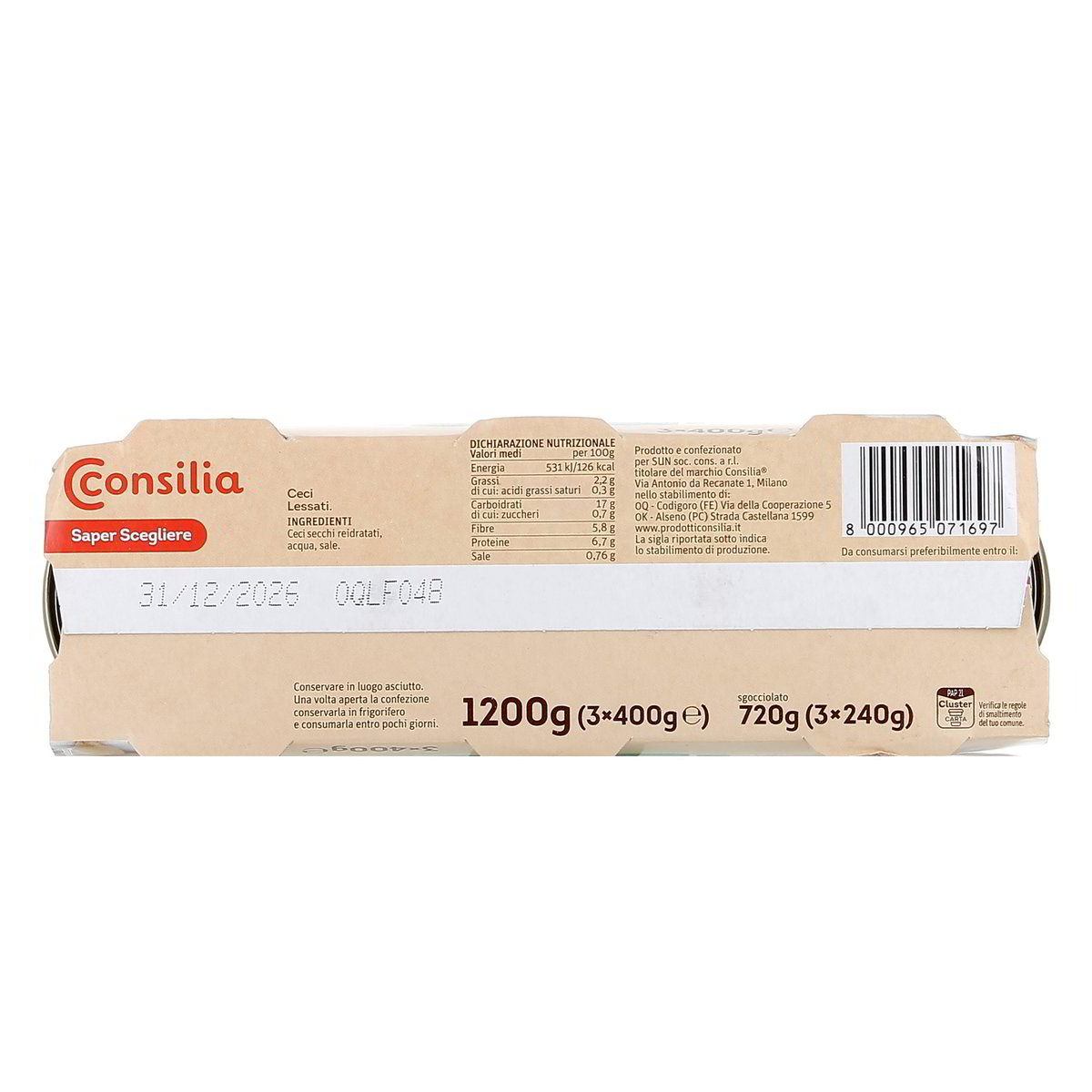 Consilia Ceci Lessati 3x400 g - sgocciolato 3x240 g — immagine 3