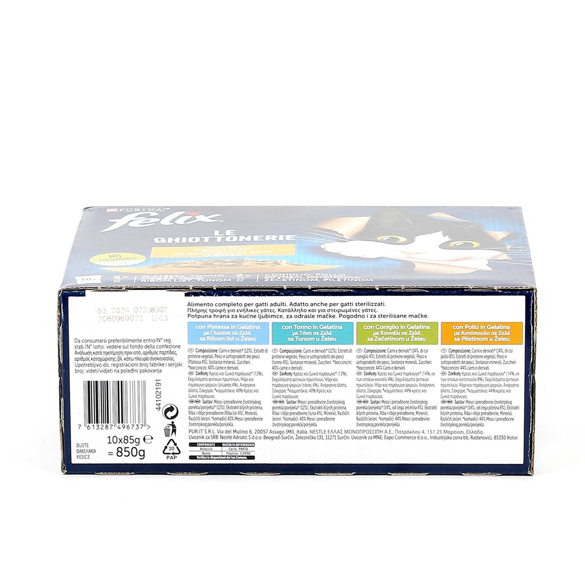Felix Le Ghiottonerie Varieta' In Gelatina Platessa Tonno Coniglio E Pollo 10x85 g — immagine 3
