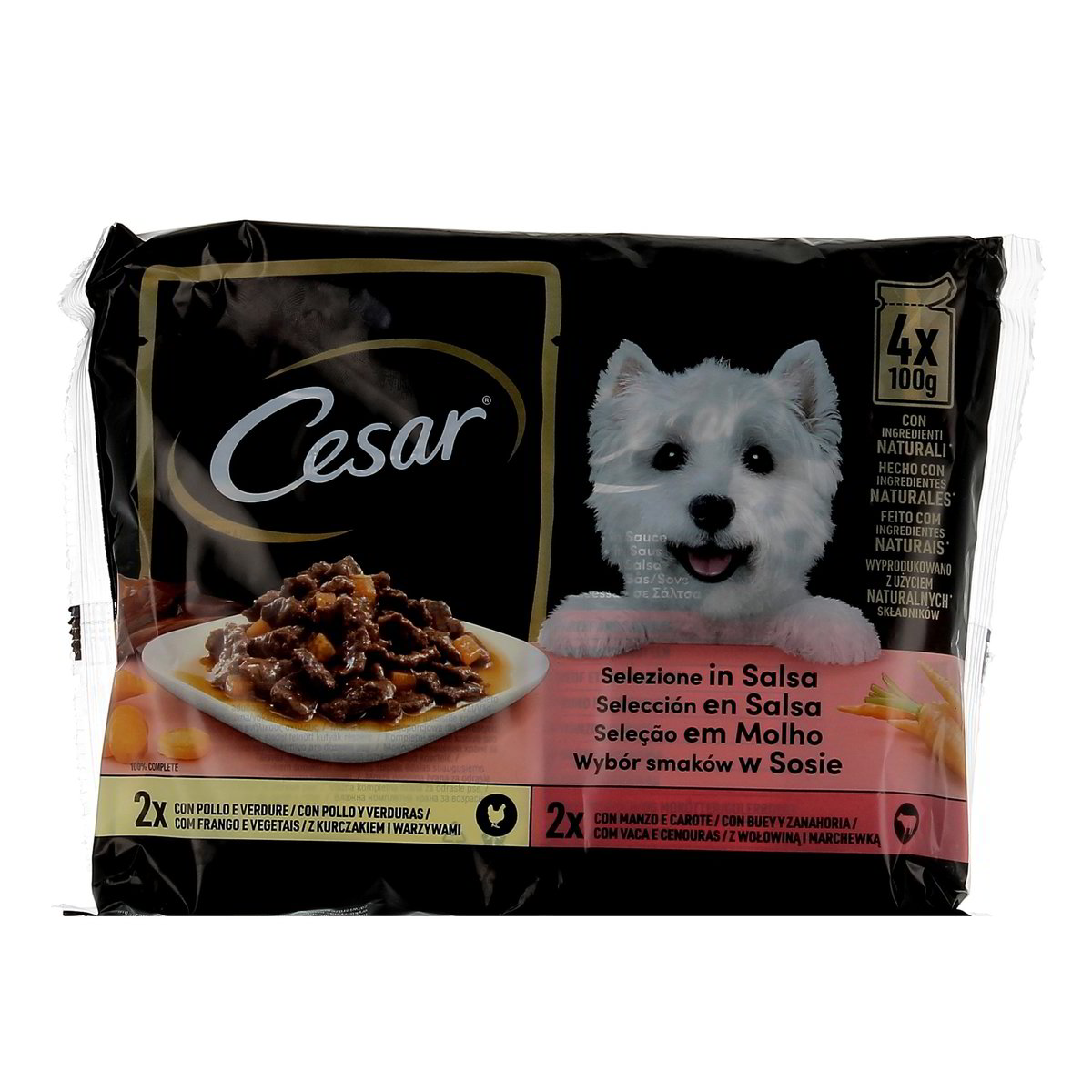 Cesar Le Delizie Del Giorno In Salsa Pollo E Verdure Miste Manzo E Carote 4x100 g