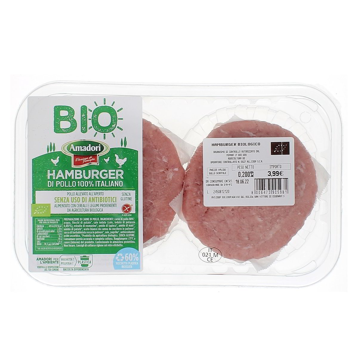 Amadori Hamburger Di Pollo Italiano Bio 2x100 g