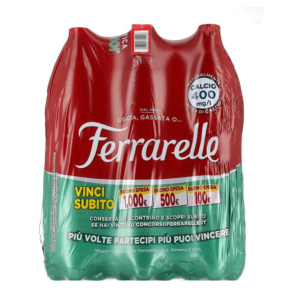 Ferrarelle Acqua Minerale Effervescente Naturale 6 bottiglie GRANDI da 1,5 l