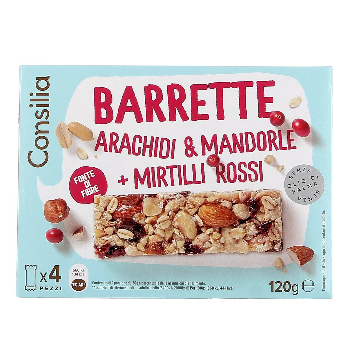 Consilia BARRETTE ARACHIDI MIRTILLI ROSSI MANDORLE x4 120 g