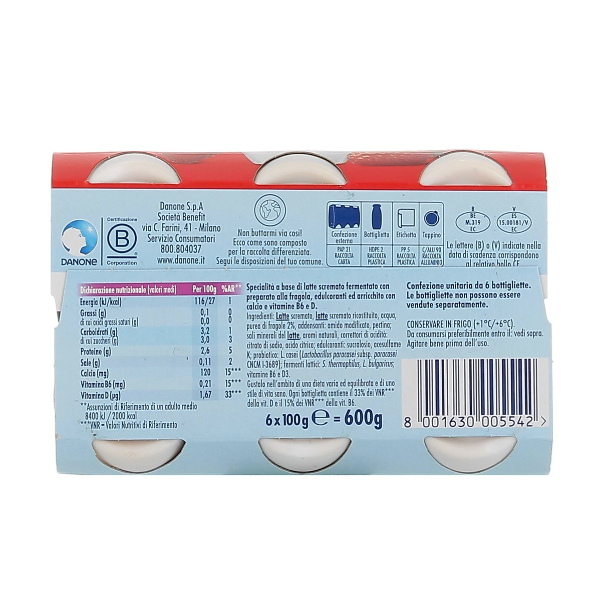Danone Actimel Fragola 0% Grassi 6x100 g — immagine 3