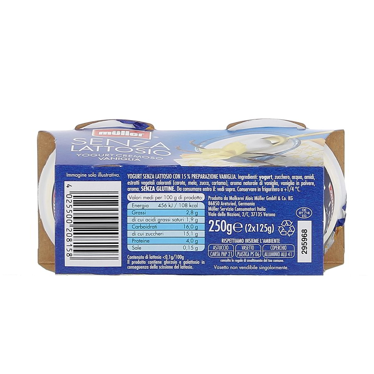 Müller Yogurt Cremoso Vaniglia Senza Lattosio 2x125 g — immagine 3