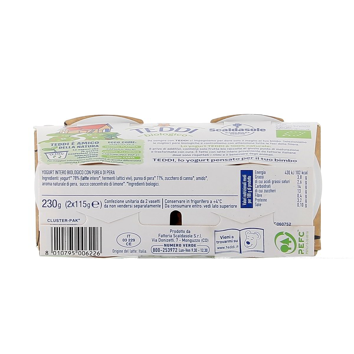 Teddi Yogurt Intero Bio Con Pera 2x115 g — immagine 3