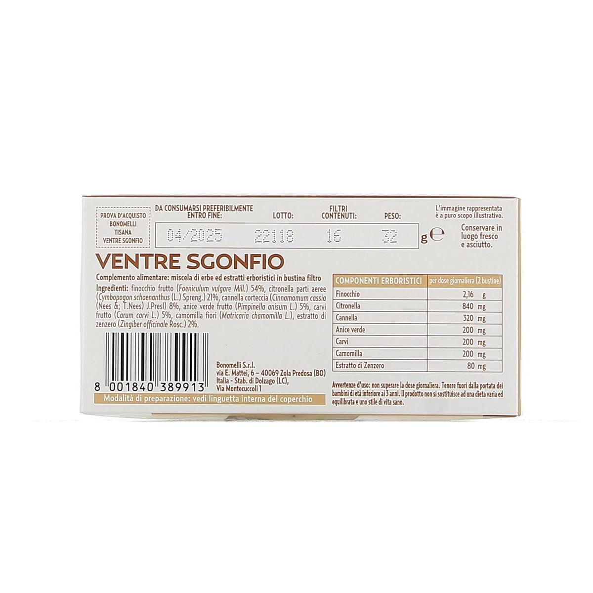 Bonomelli Tisana Ventre Sgonfio 16 Filtri 32 g — immagine 3