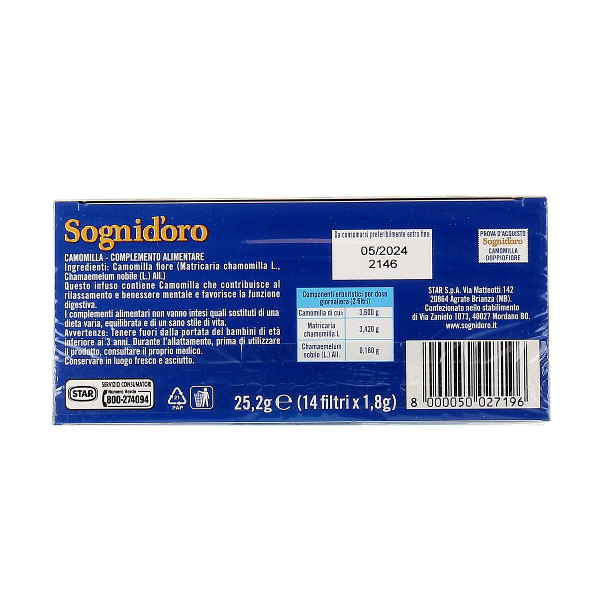 Sognid'Oro Camomilla Doppiofiore Comune E Romana Rilassante+Digestiva 14 Filtri 25,2 g — immagine 3