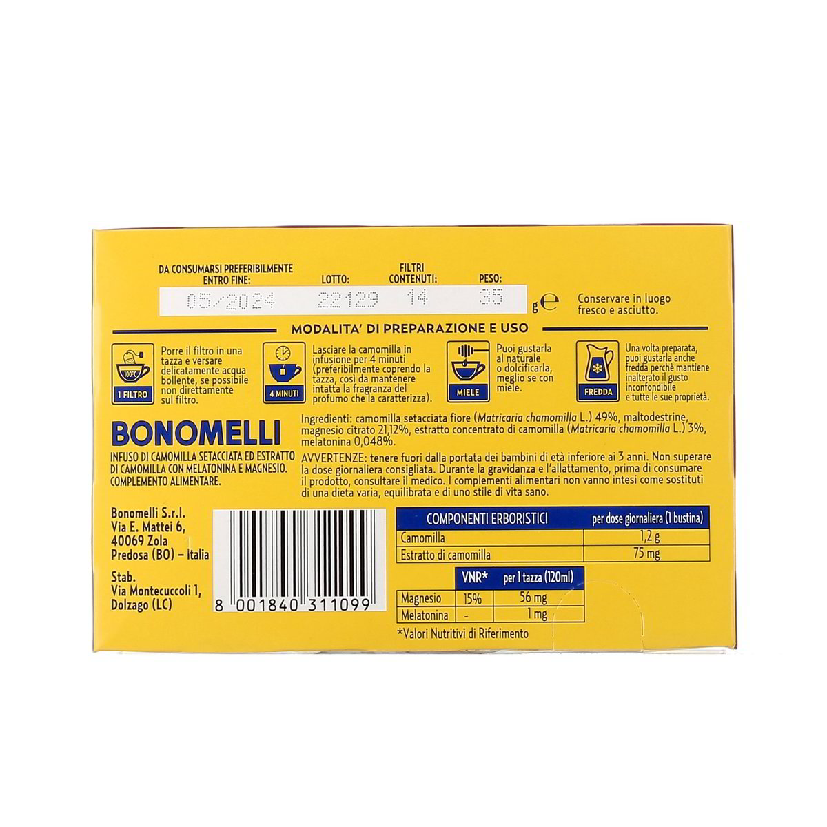 Bonomelli Camomilla Con Melatonina 14 Filtri 35 g — immagine 3
