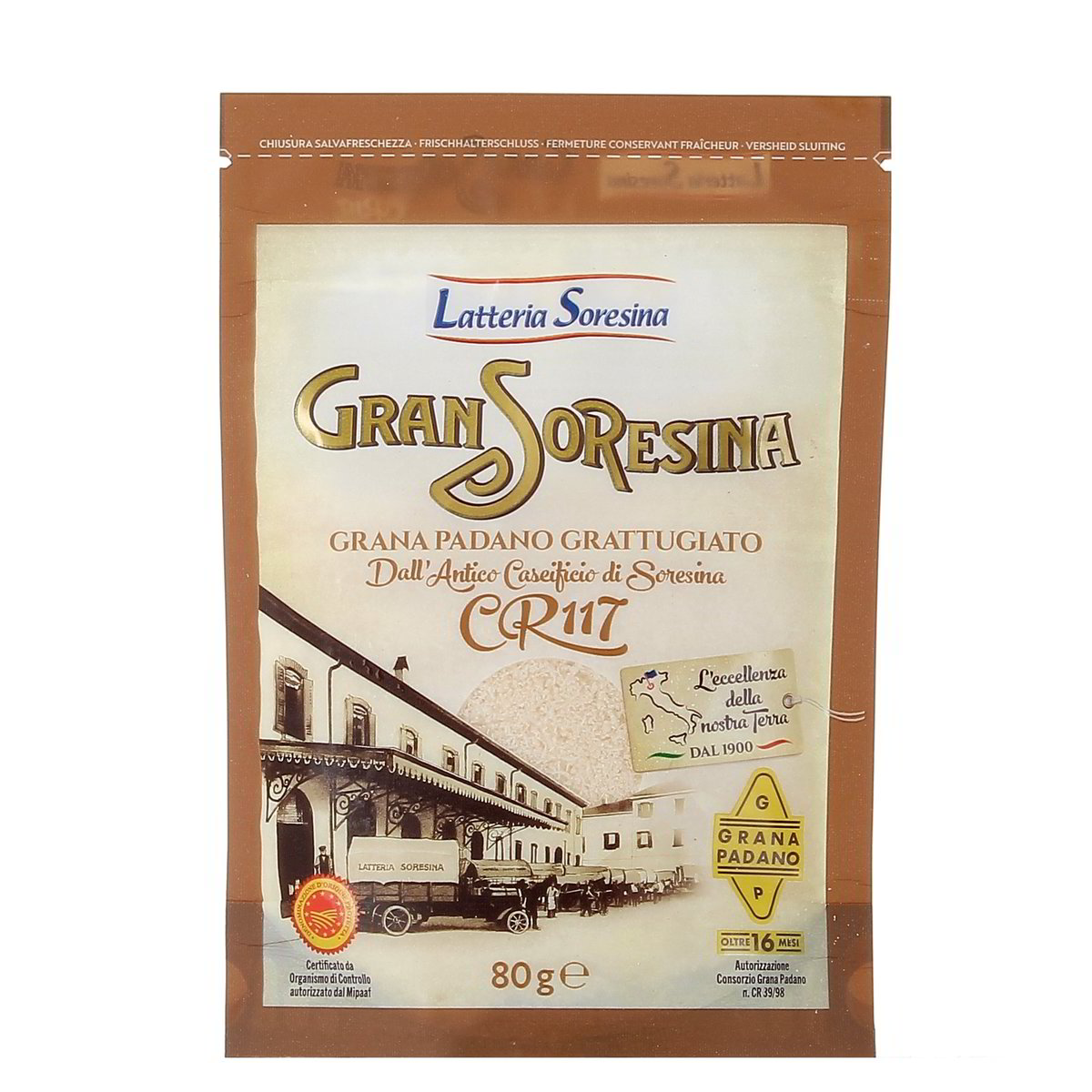 Gran Soresina Formaggio Grana Padano Grattugiato Dop Stagionato 16 Mesi 80 g