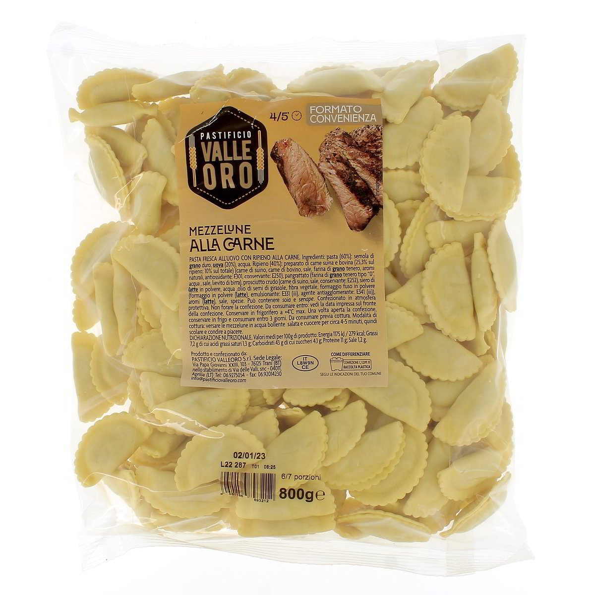 Valle ORO Mezzelune Alla Carne 800 g