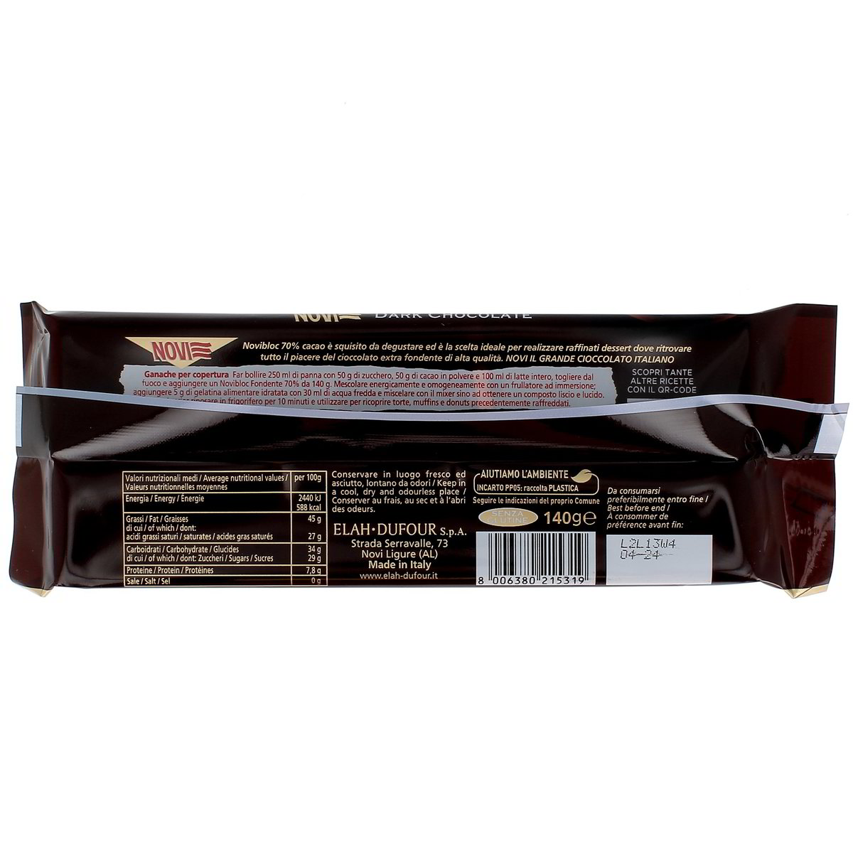 Novi Novibloc Fondente Extra 70% Cacao 140 g — immagine 3