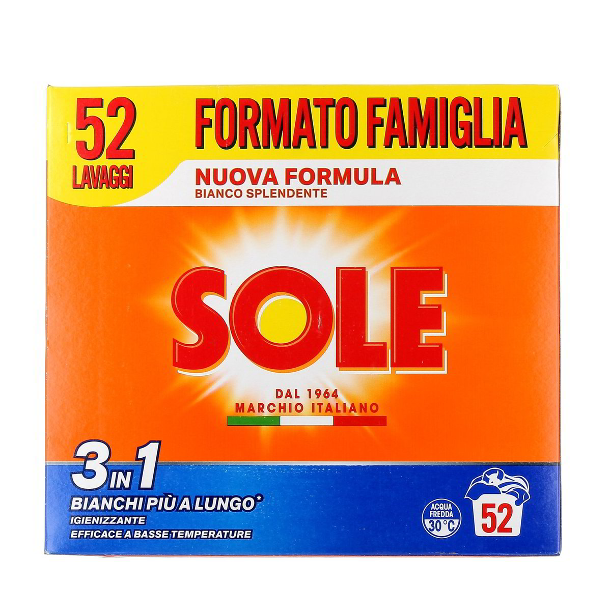 Sole Detersivo In Polvere 3 In 1 Bianco Splendente 52 Lavaggi 2,6 kg