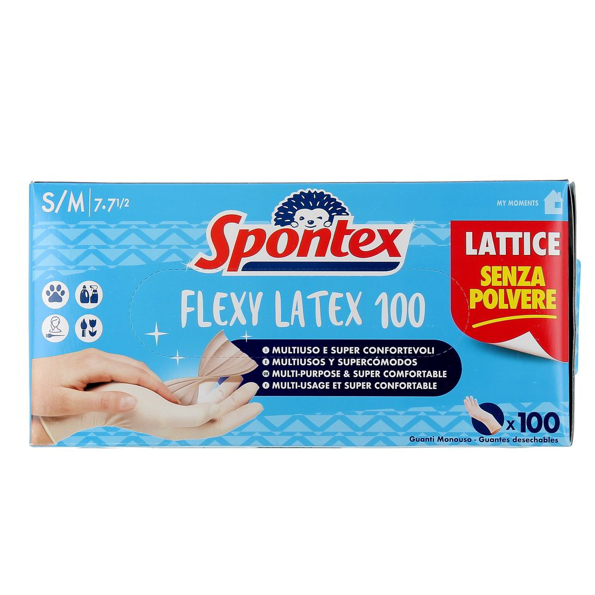 Spontex Flexy Latex Guanti In Lattice Senza Polvere S/M 100 pezzi