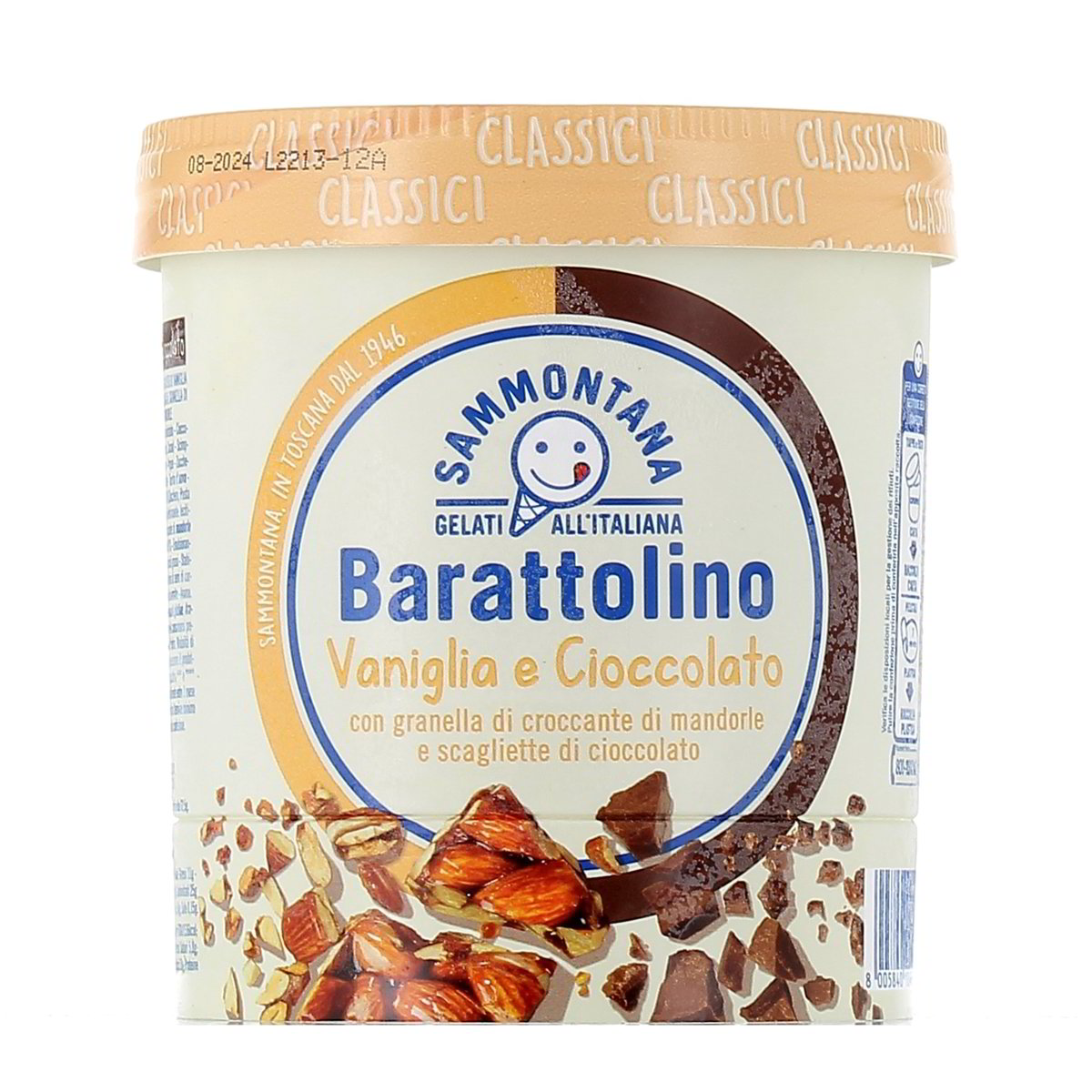 Sammontana Barattolino Vaniglia E Cioccolato Con Granella Di Croccante Di Mandorle E Scagliette Di Cioccolato 500 g