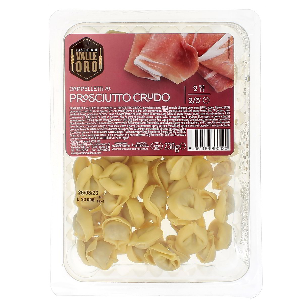Valle ORO Cappelletti Con Prosciutto Crudo 230 g