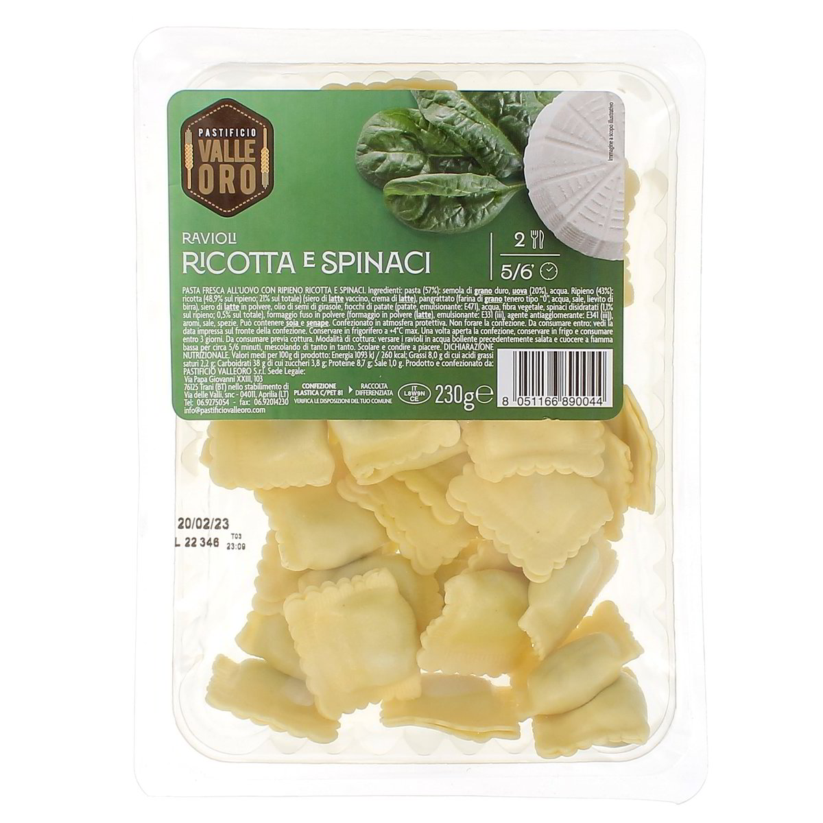 Valle ORO Ravioli Ricotta E Spinaci 230 g