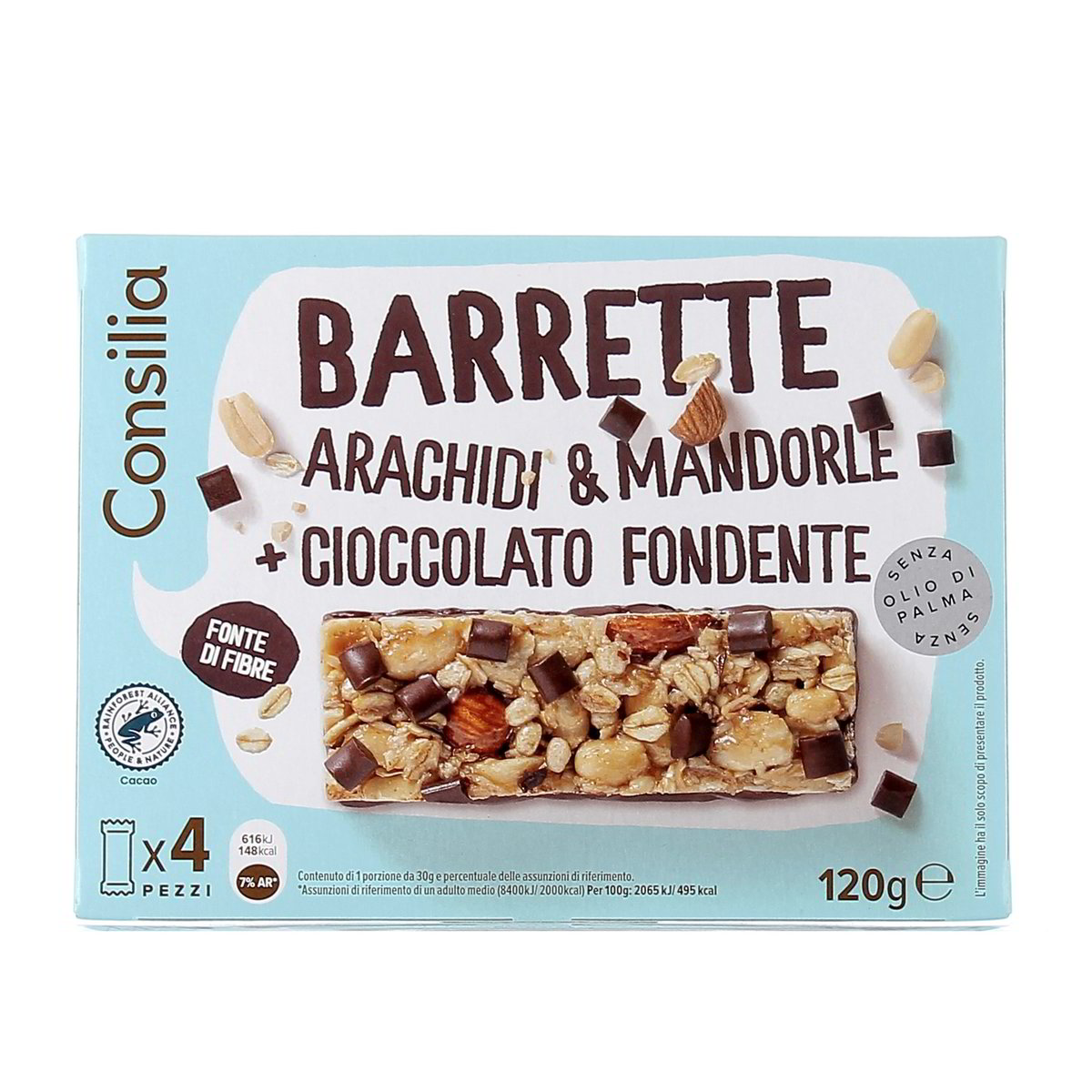 Consilia BARRETTE ARACHIDI CIOCCOLATO FONDENTE MANDORLE x4 120 g