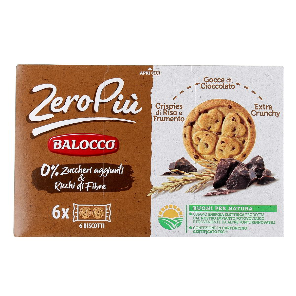 Balocco BISCOTTI ZERO PIU CRISPIES DI RISO E FRUMENTO CON GOCCE DI CIOCCOLATO x6 210 g