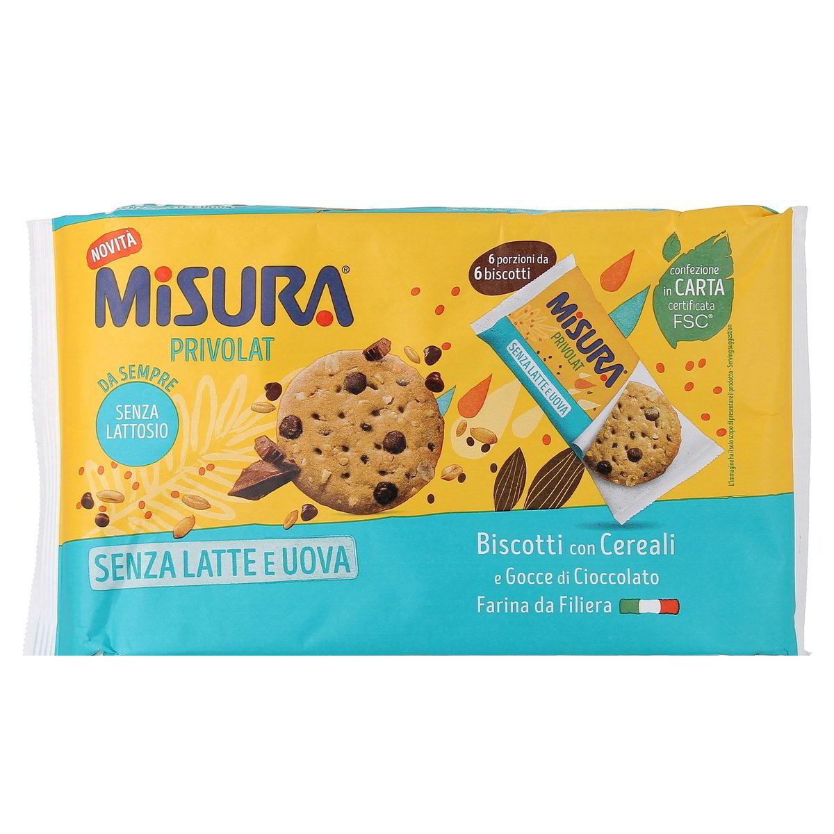 Misura PRIVOLAT BISCOTTI CON CEREALI E GOCCE DI CIOCCOLATO SENZA LATTE E UOVA x6 280 g